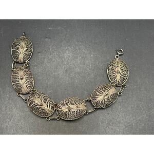 Vtg Topazig Portuga Art Nouveau Filigree Link Sterling Silver 925 Bracelet 7.5"